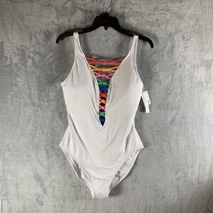 Bleu Rod Beattie Women's Swimsuit 12 One Piece Lets Get Knotty White Plunge NWT